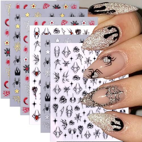 7 Sheets Halloween Nail Art Stickers Ghost Nail Decals Horror Web and Spider