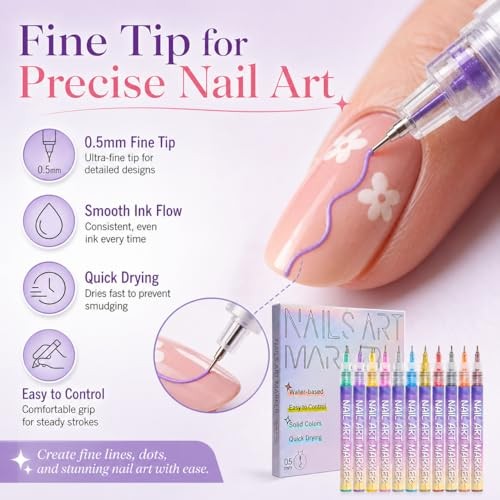 DIY Graffiti Nail Art Pens, Water-Based Nail Design Markers, TYPE1:12 COLORS