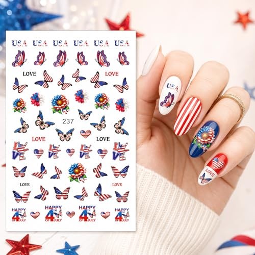 Set of 8 Patriotic 4th of July Nail Stickers