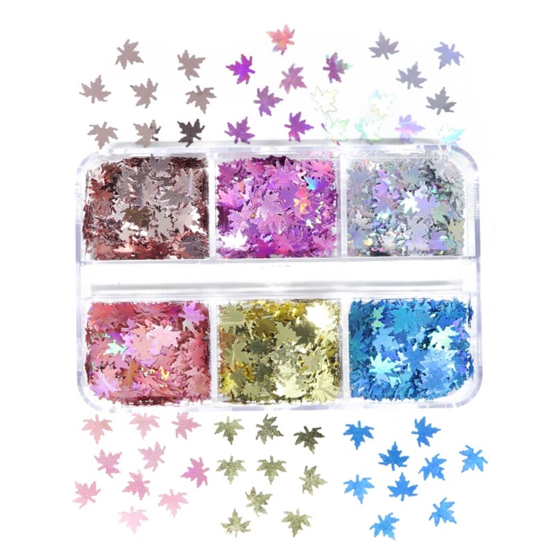 3D Maple Leaf Glitter Sequins Art Flakes Manicure Colorful