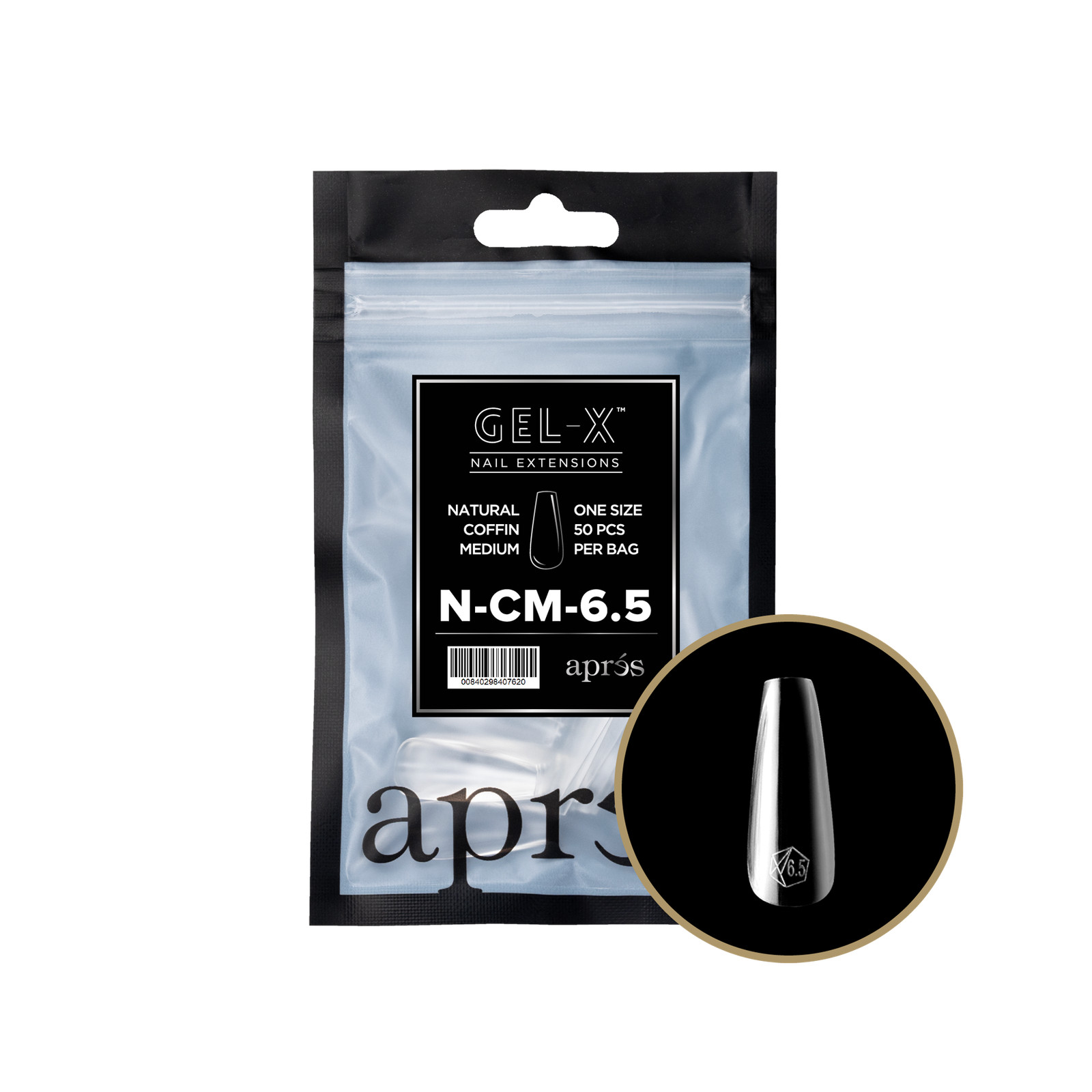Apres Gel-X Refill Tips Natural Coffin Medium – Size 6.5, 50 pcs.