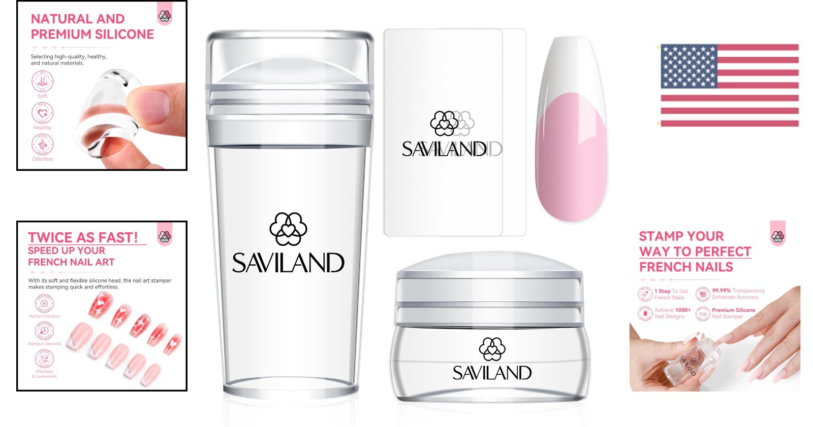 Luxury 4PCS French Nail Art Stamper Kit: Clear Silicone for Flawless Designs