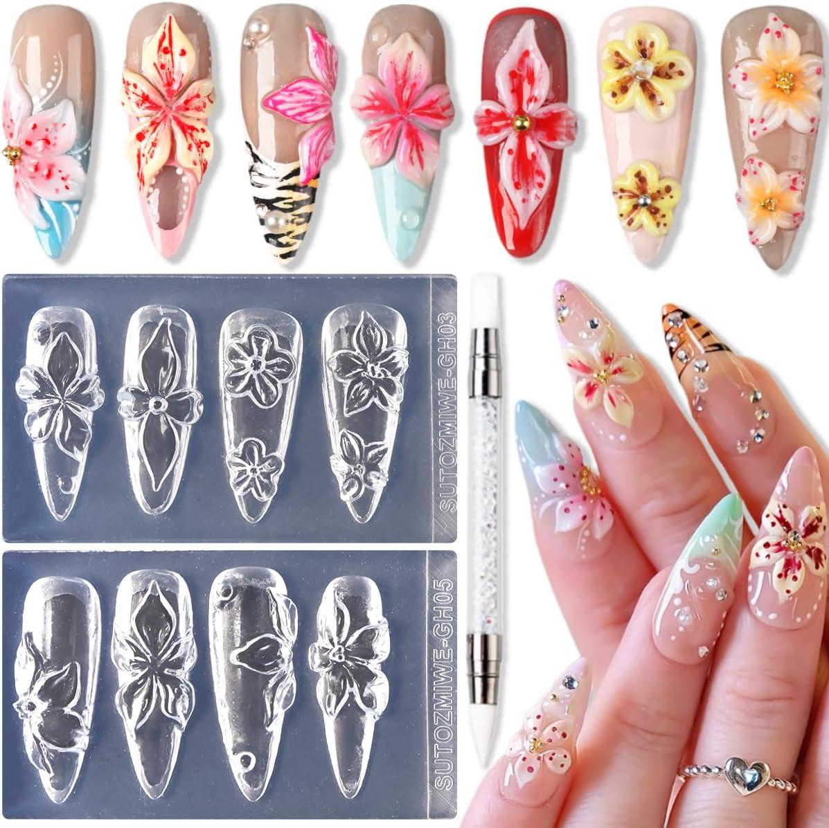 3D Shell Starfish Silicone Nail Molds, 3Pcs Ocean Themed Nail Art Mold | Carving
