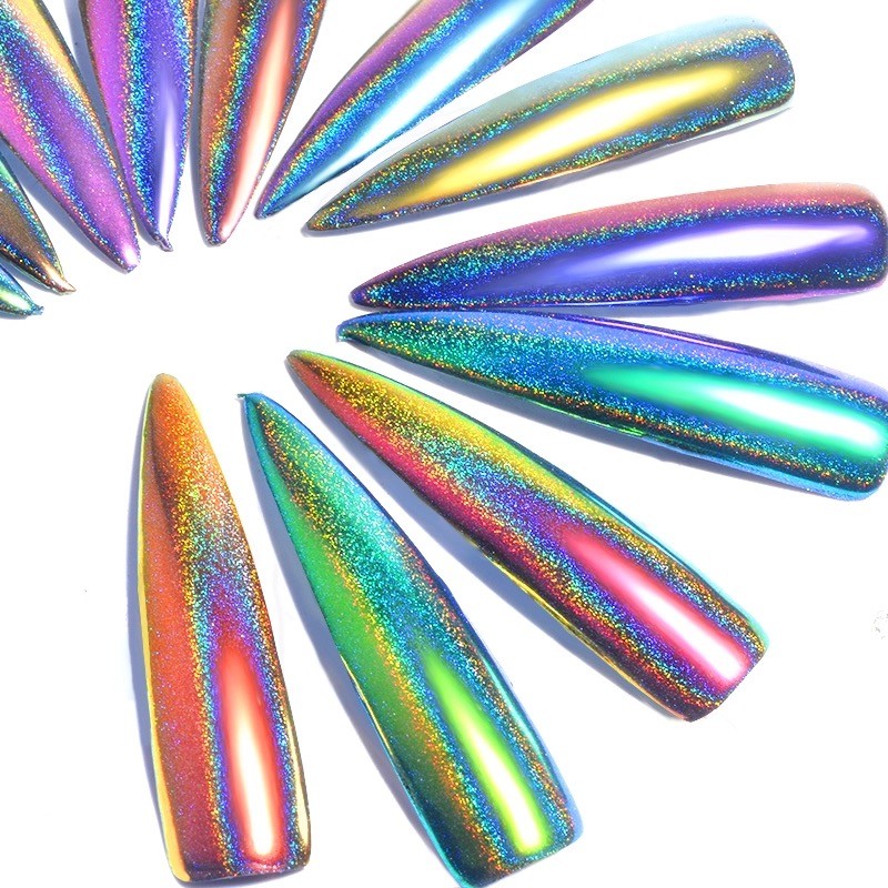 NEW CHAMELEON PEACOCK 12 colours HOLOGRAPHIC Nail Art Powder Nails Mirror Chrome