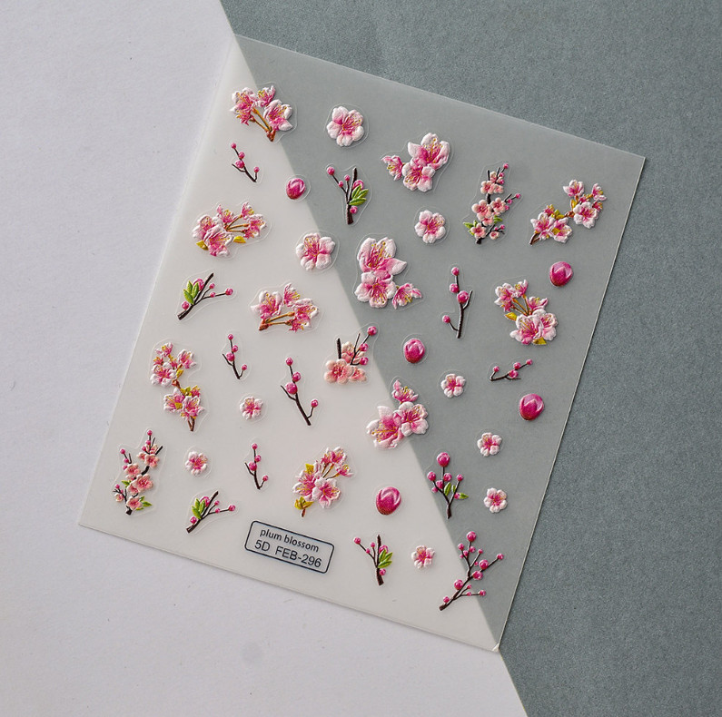 Pink Plum Blossom Flower Nail Art Stickers Self Peel Adhesive FEB204 NH23