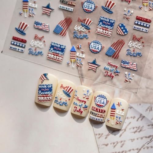4th of July Nail Stickers Self-Adhesive Red Blue USA Flag Nail Regular Qwe-46