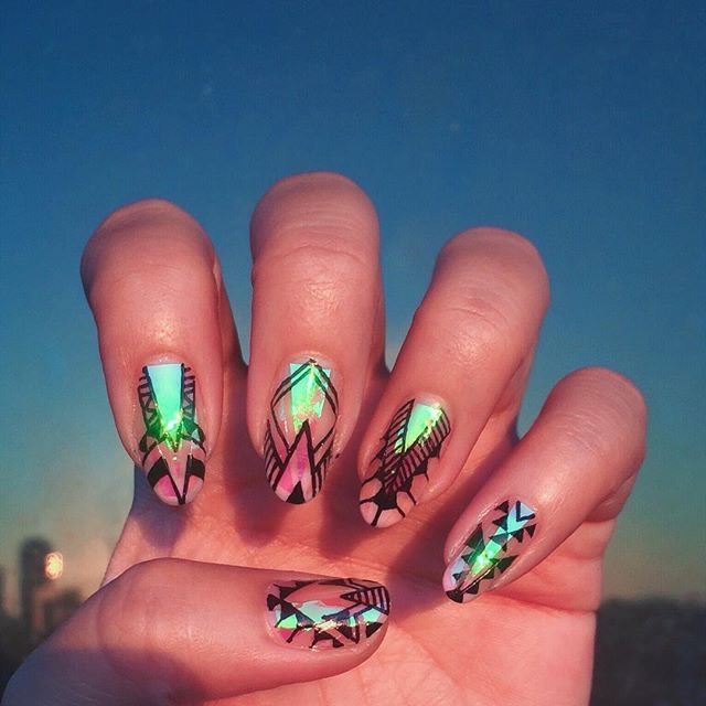 Nail Wraps Foil Broken Glass 5pieces Set Shattered Mirror Aurora Effect Mermaid