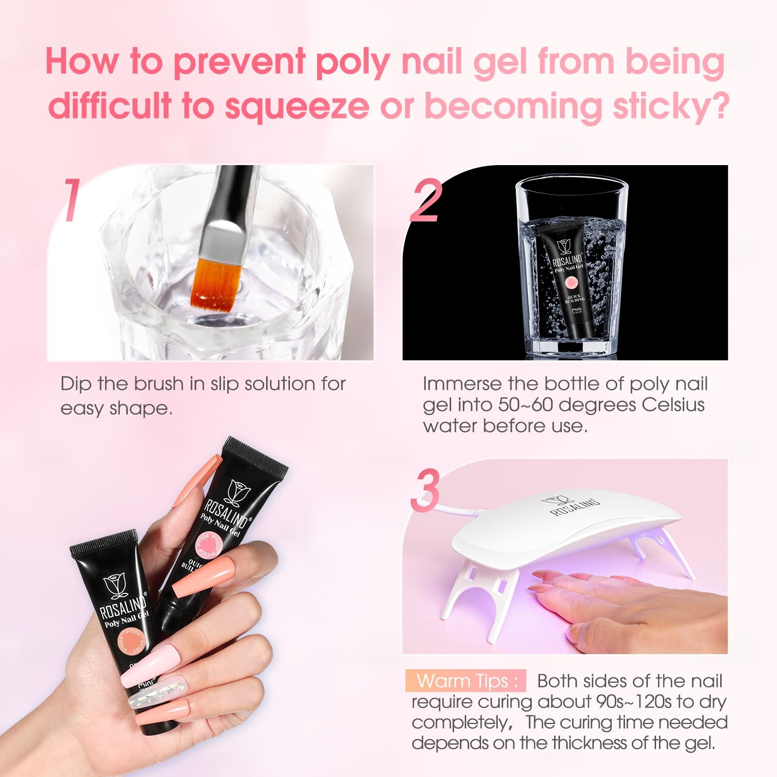 ROSALIND Poly Nail Gel Kit -34 Colors + White Brown Accessories Clear Nude Po…