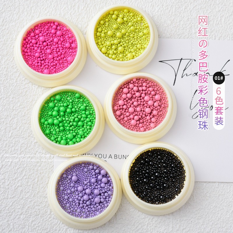 12 Colorful Nail Art Steel Ball Beads Macaron Bubble Beads Mixed Size Caviar Set