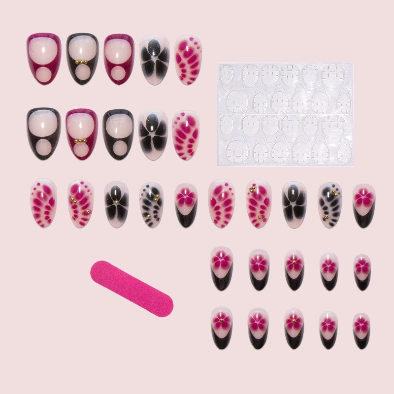 30pcs Retro Sweet Cool Blended Flower Wear Armor Medium Long Nail Art