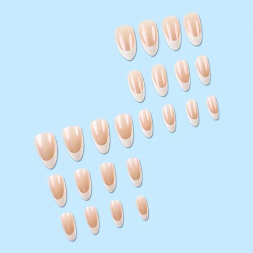 SINSEN Almond French Tip Press on Nails Medium Fake Nails White French style3