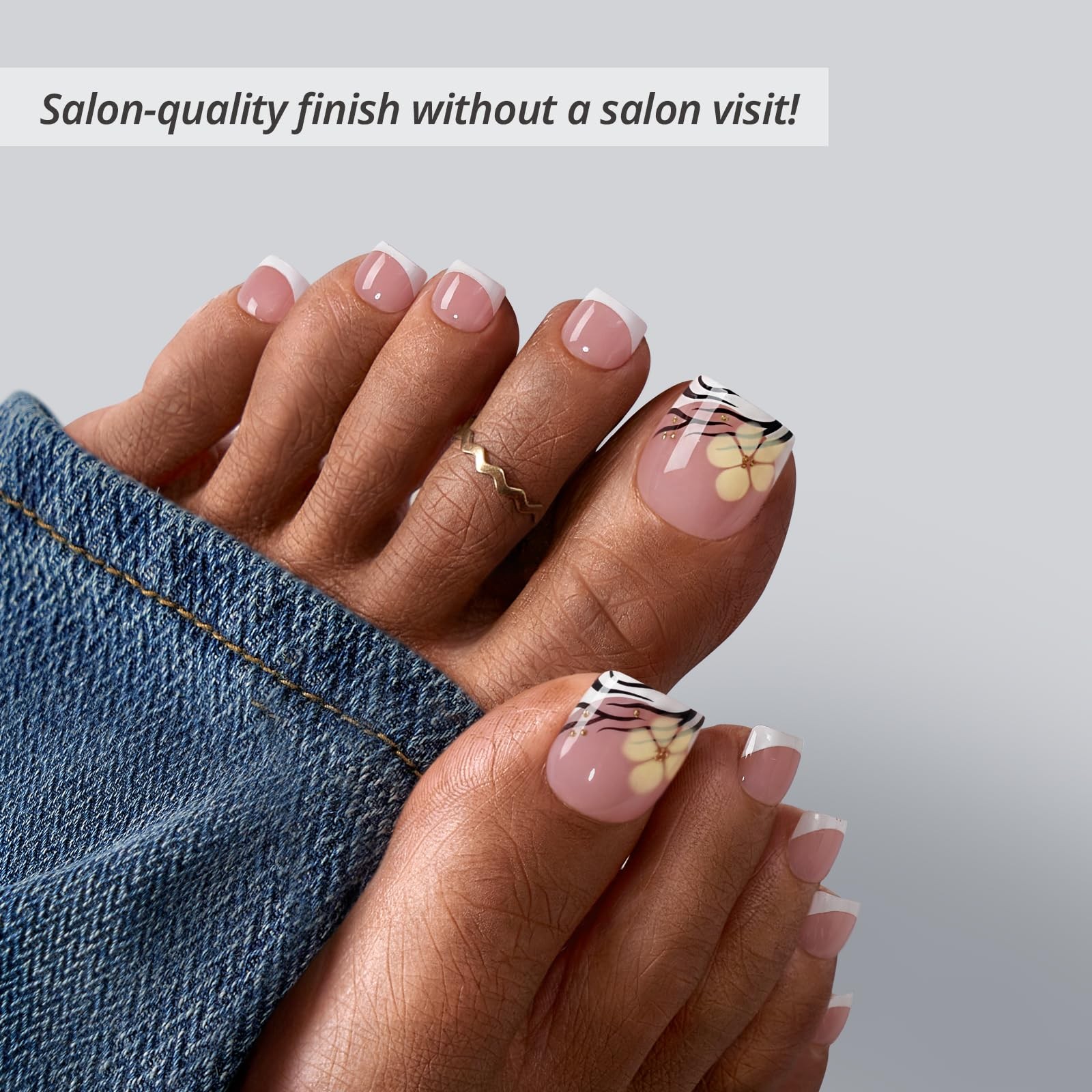 BTArtbox Press On Toenails Short – Isle Plumeria Pedi, Easy-to-Apply Flower F…