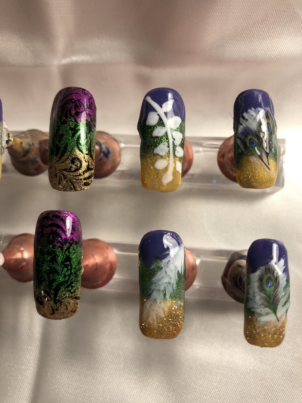 Z NAILZ! Gorgeous Set Of Handmade Custom Long Square Mardi Gras Press On Nails