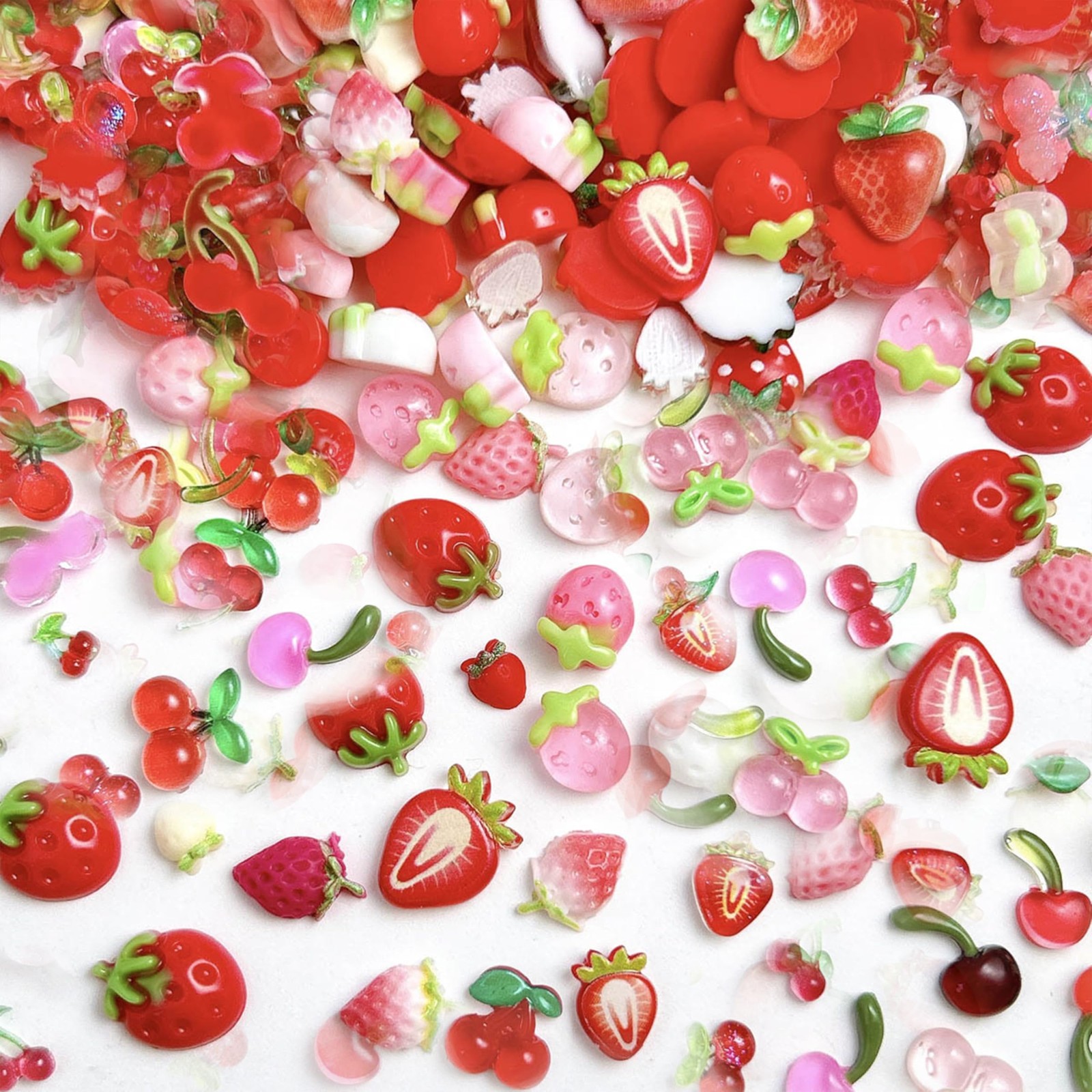 Tephrent 150pcs Strawberry Cherry Nail Charms