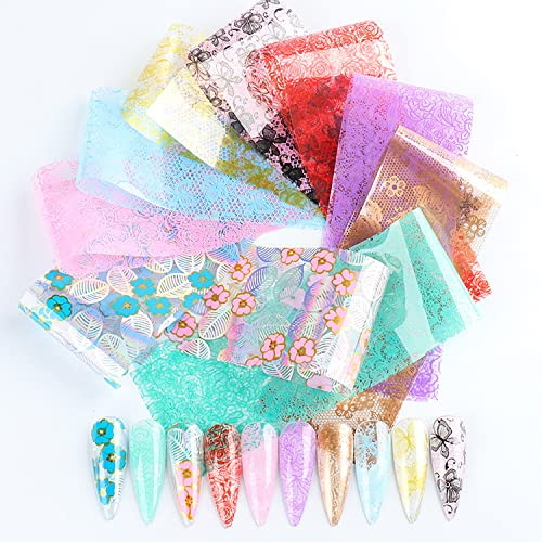 Holographic Nail Foil Transfer Stickers Decalss Nail Polish Sheets Lace Flower