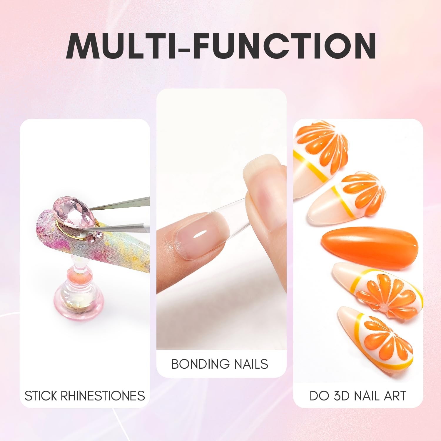 Gel Nail Glue: Solid Nail Glue for Press On Nails, 15ML 3D Gel UV Lamp Needed…