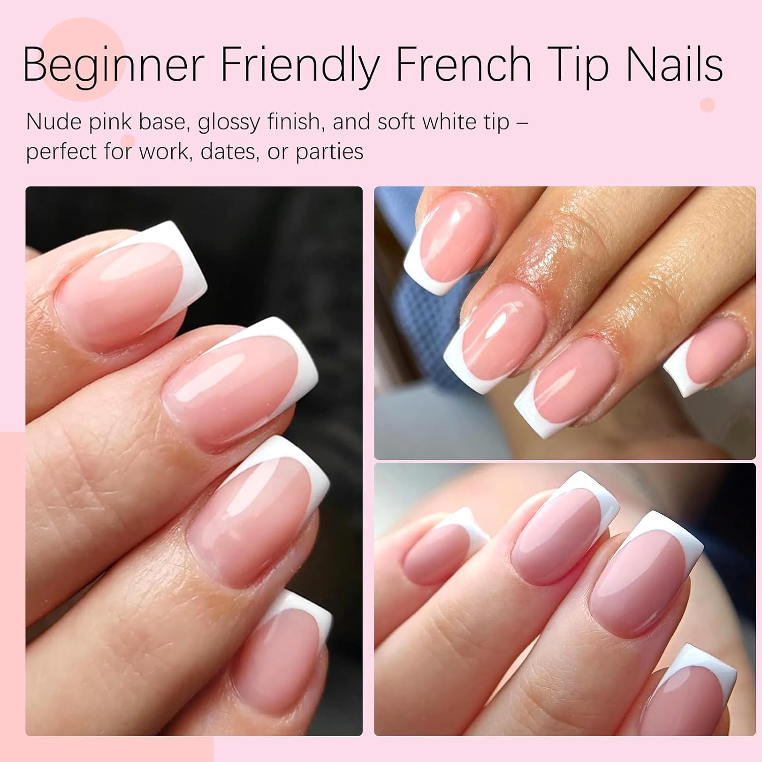 240Pcs French Tip Press on Nails Short Square Fake Nails, White French