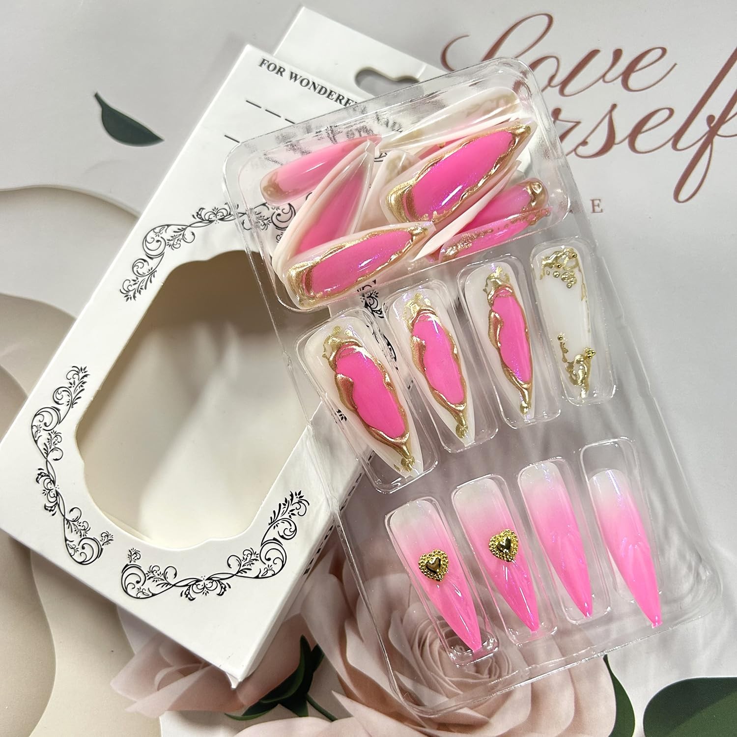 Press on Nails Almond Shaped Long Artificial Acrylic Gradient 3D Long, Multi