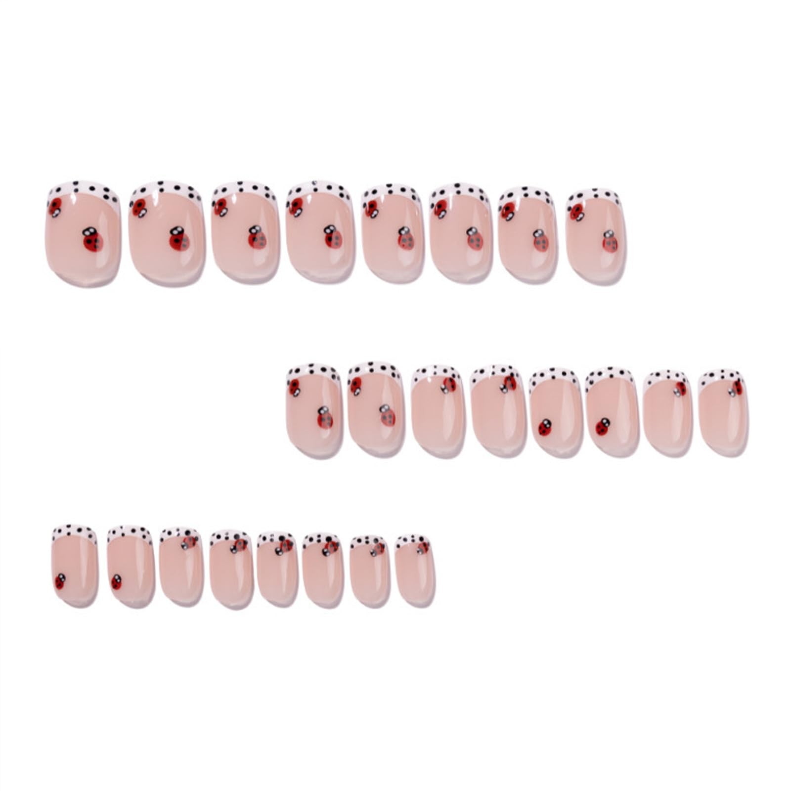 Polka Dot French Tip Press on Nails Short Square, Cute Fake Nails with Red La…
