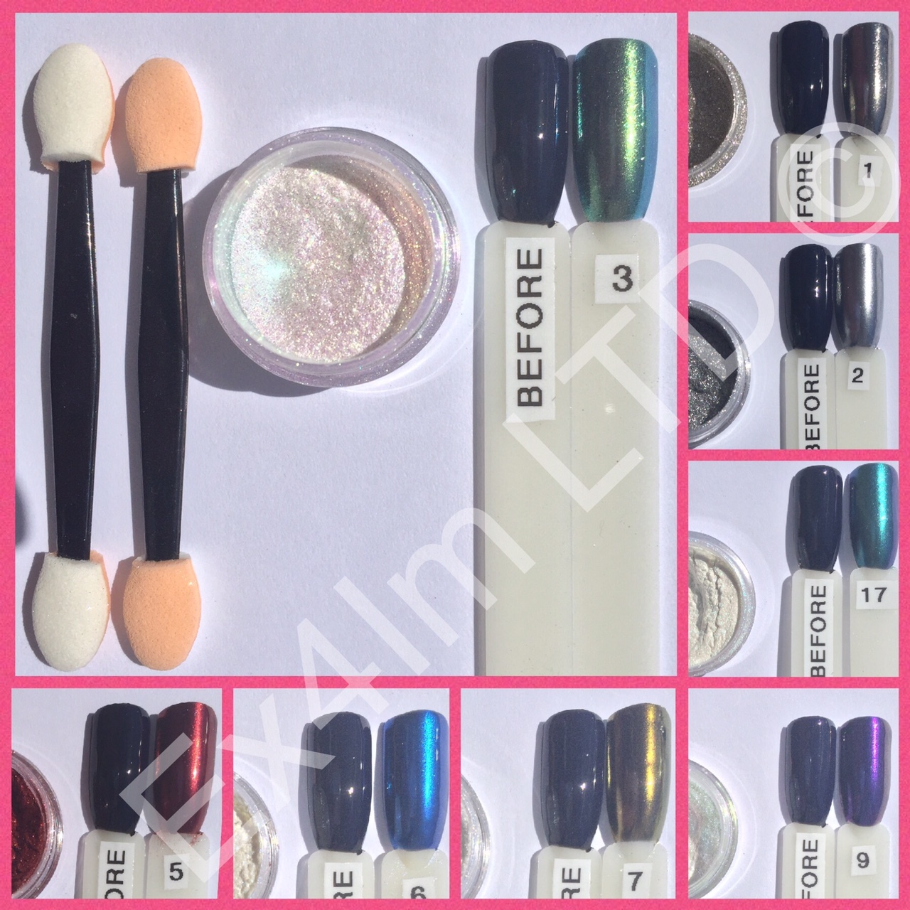 SALE! 5g MIRROR CHROME POWDER NAILS EFFECT AURORA COLOUR PIGMENT DUST + BRUSH