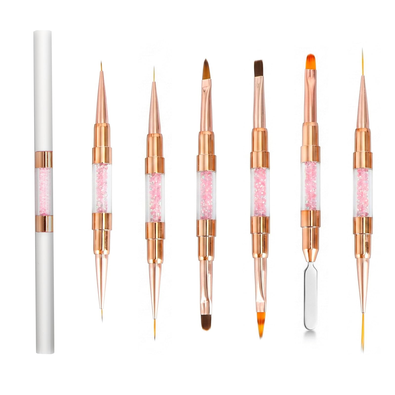 GASRONS Dual-Ended Nail Art Liner Brushes(6PCS) – 5/7/10/15/19mm White-6Pcs
