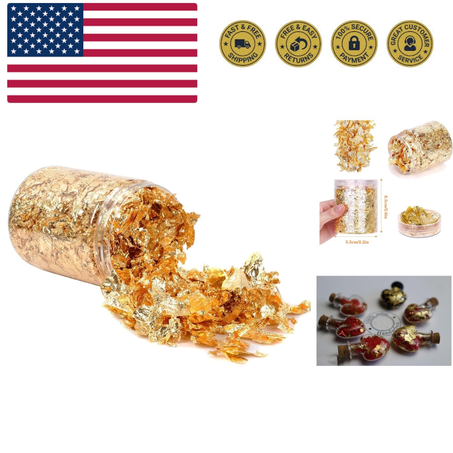 Gold Leaf Flakes,Gold Foil Flakes for Resin，10g Metallic Foil Flakes，for Nail…