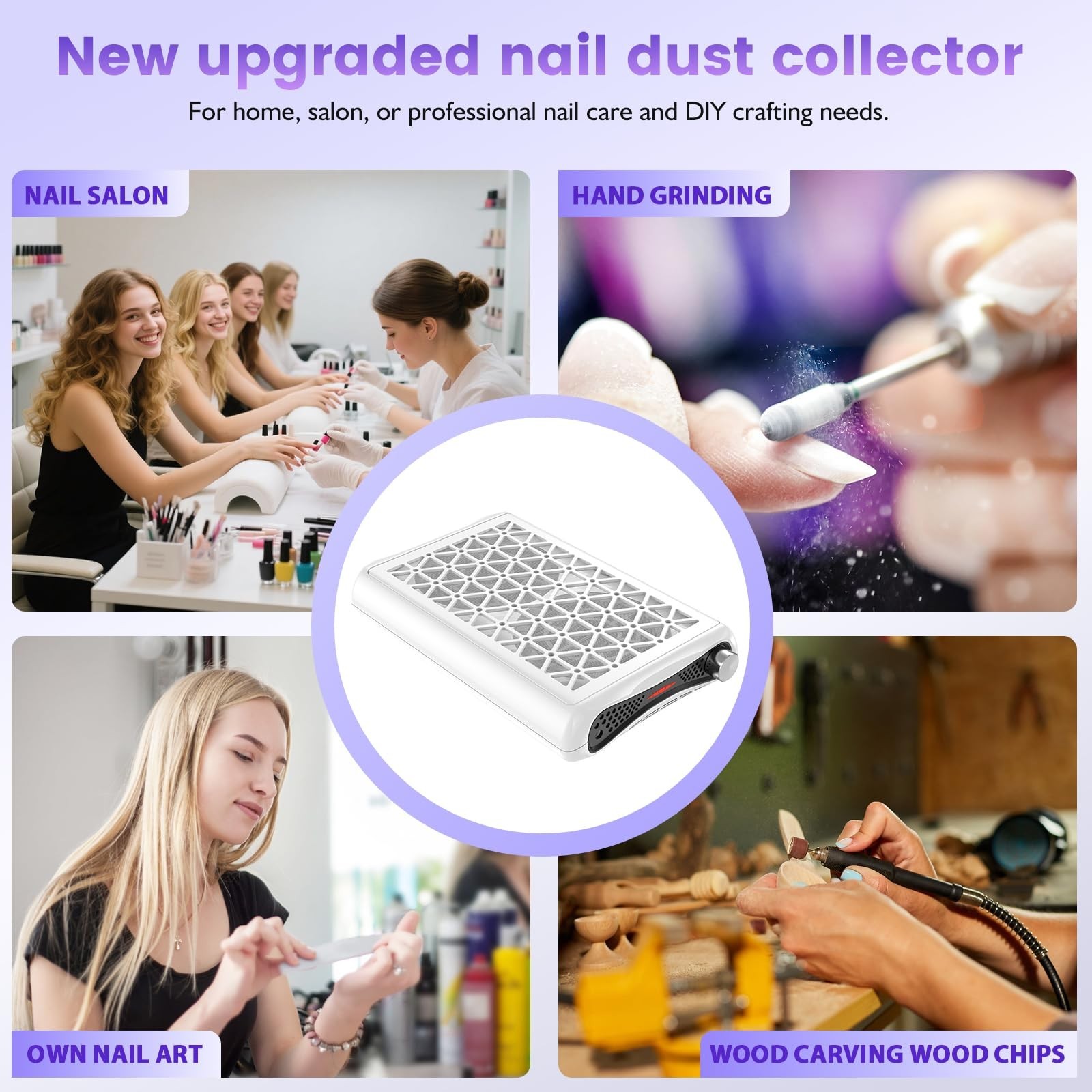 Nail Dust Collector Machine 1600PA with LED Display & 30 Filter Papers for Salon