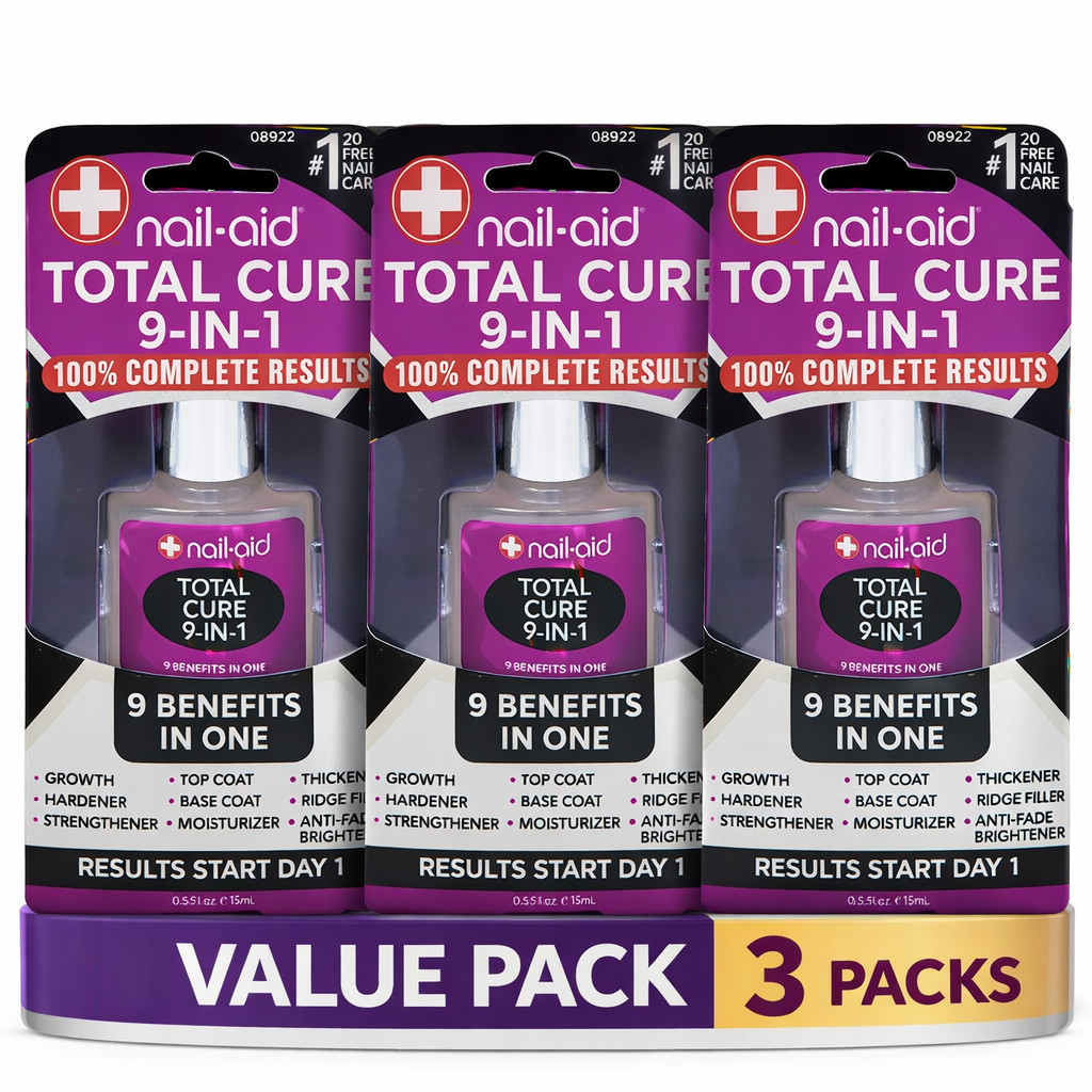 Nail-Aid Total Cure 9-in-1 Nail Strengthener Growth & Hardener 0.5oz – Pack of 3
