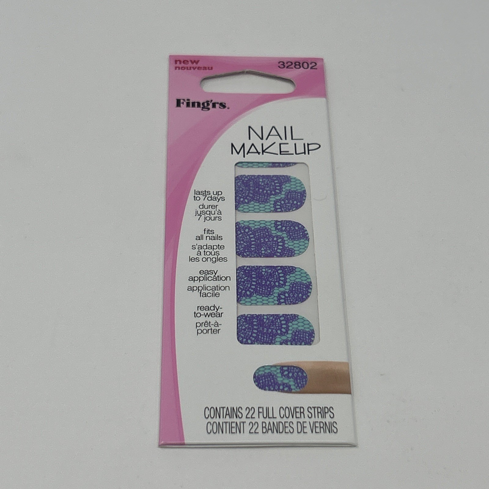 NEW Fing’rs Nail Makeup Nail Art Stickers Turquoise & Purple Lace #32902