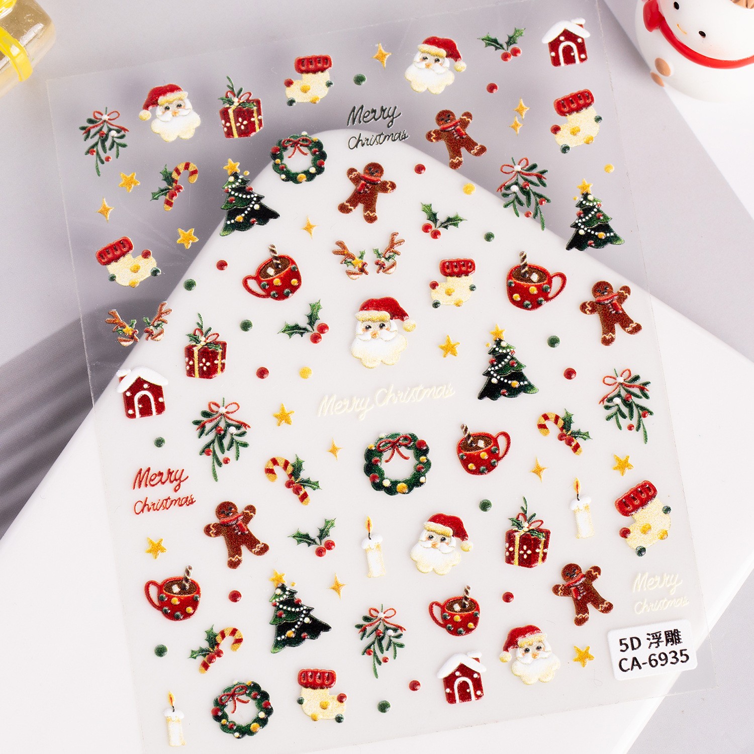 10Set Christmas Nail Stickers 5D Art DIY Manicure Decal Santa Snowman Xmas Decor