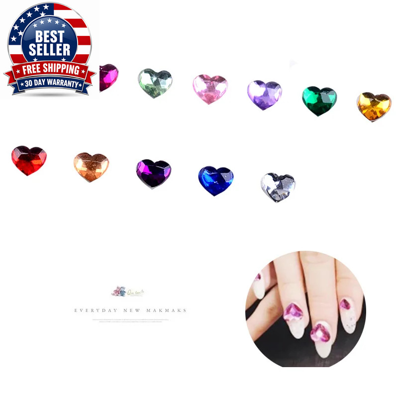 1 Box Heart Shape Acrylic Nail Art Decoration Wheel Glitter 3D Design Rhinestone