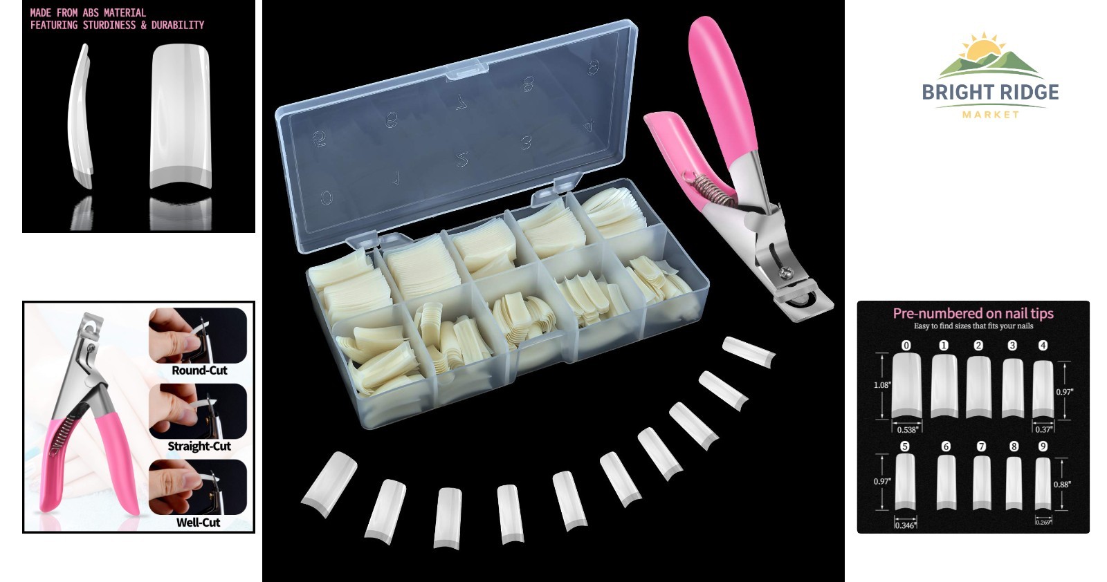 Matte Finish Acrylic Nail Tips with Clipper and Storage for Easy Organization