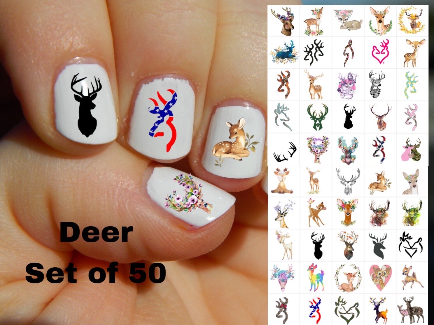 Deer Buck Doe Waterslide Nail Decals Set Of 50 Instructions & Bonus