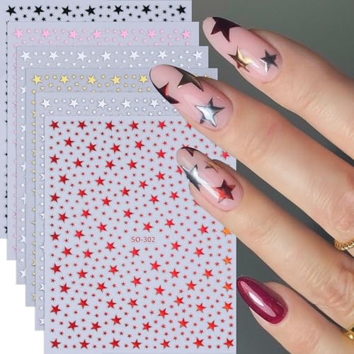 Nail Art Stickers 4th of July Nail Decals Glitter Red White Gold Pink Star