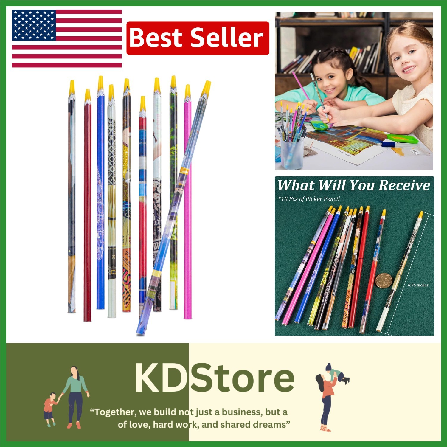 10-Pack Self-Adhesive Rhinestone Pickup Pencil Set for Nail Art