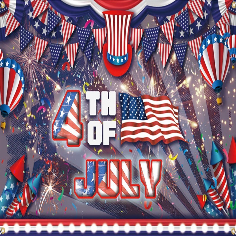 48pcs-4th of July Press on Nails, Long Almond with Star&Firework Designs, Glossy