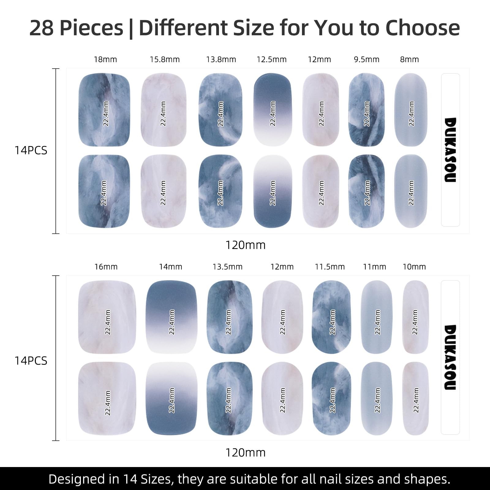 Semi Cured Gel Nail Strips, 28 pcs UV Stickers for F. Dreamy Waves