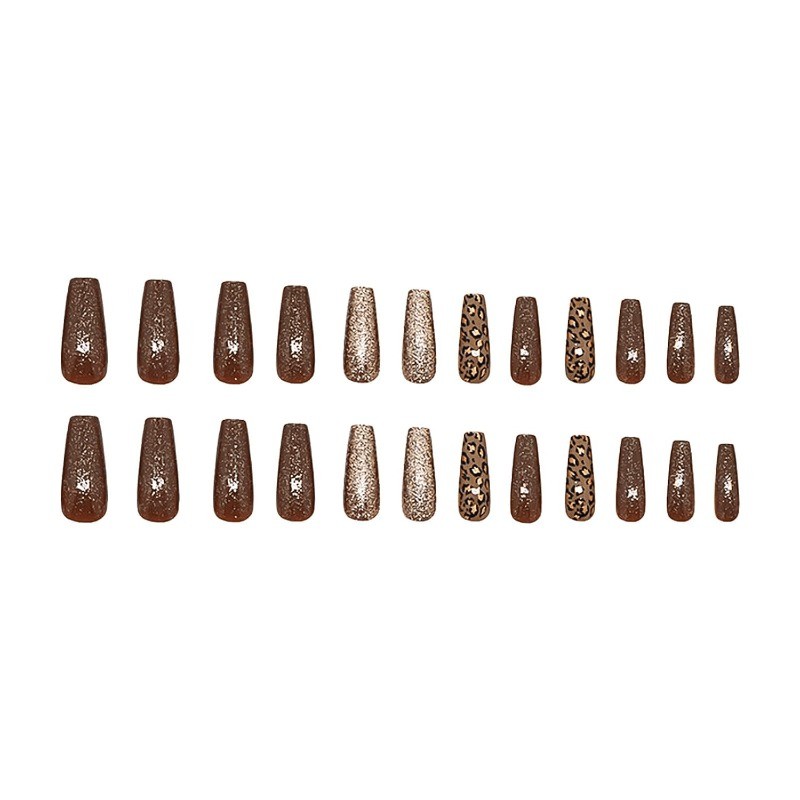 48 Pieces of High-end Brown Gold Leopard Print Fake Nails – Removable Nail Art