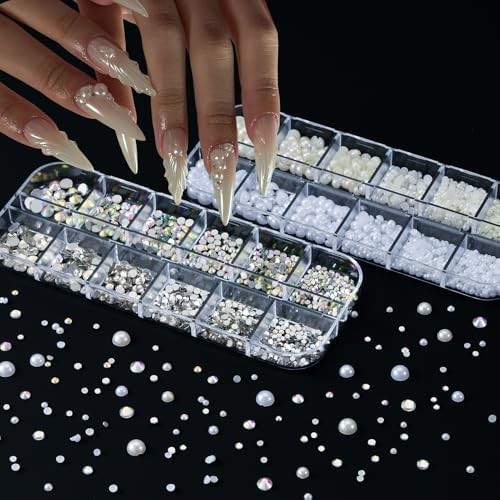 8 Boxes 3D Nail Charms and Gems Bulk Cute Charms for Nails Design Kit Bling Crys