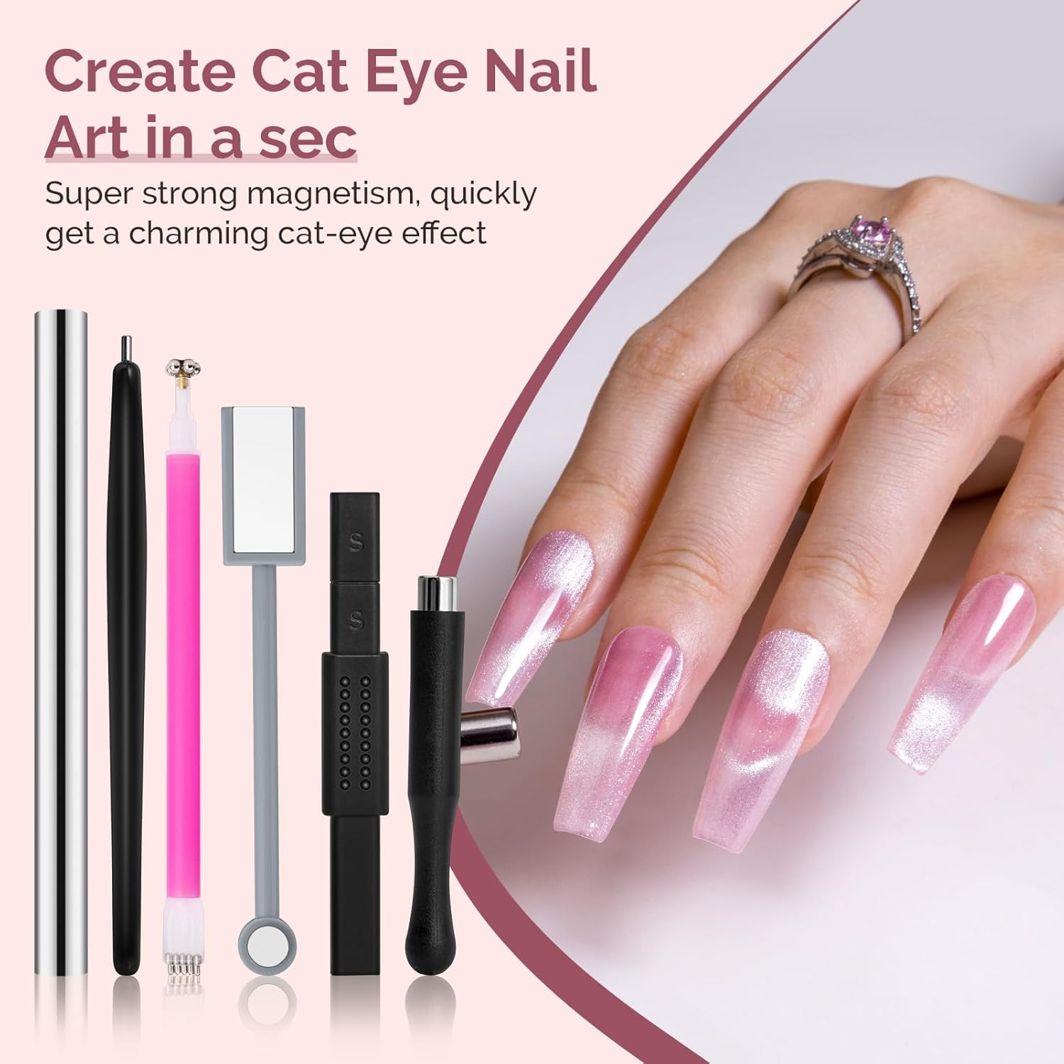Nail Magnet Set 12PCS, Cat Eye Gel Nail Polish Magnets, Square round Double Ende