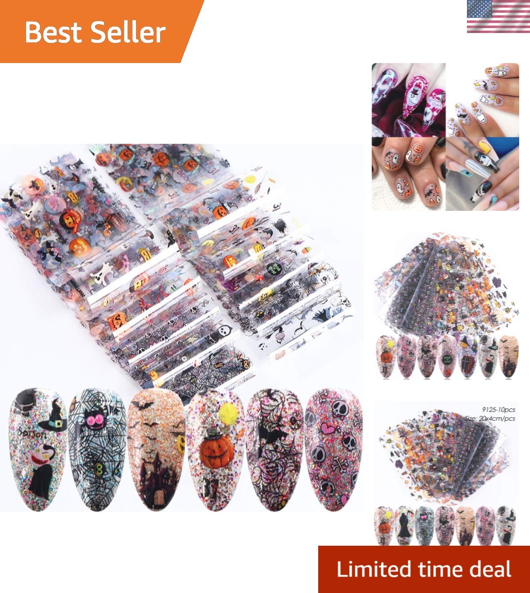10-Piece Halloween Nail Foil Set – Spooky Cat & Pumpkin Designs for Art Lovers