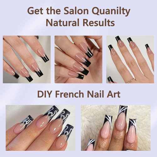 Black French Gel Nail Tips, 240Pcs French Tip Press on French C-Long Square