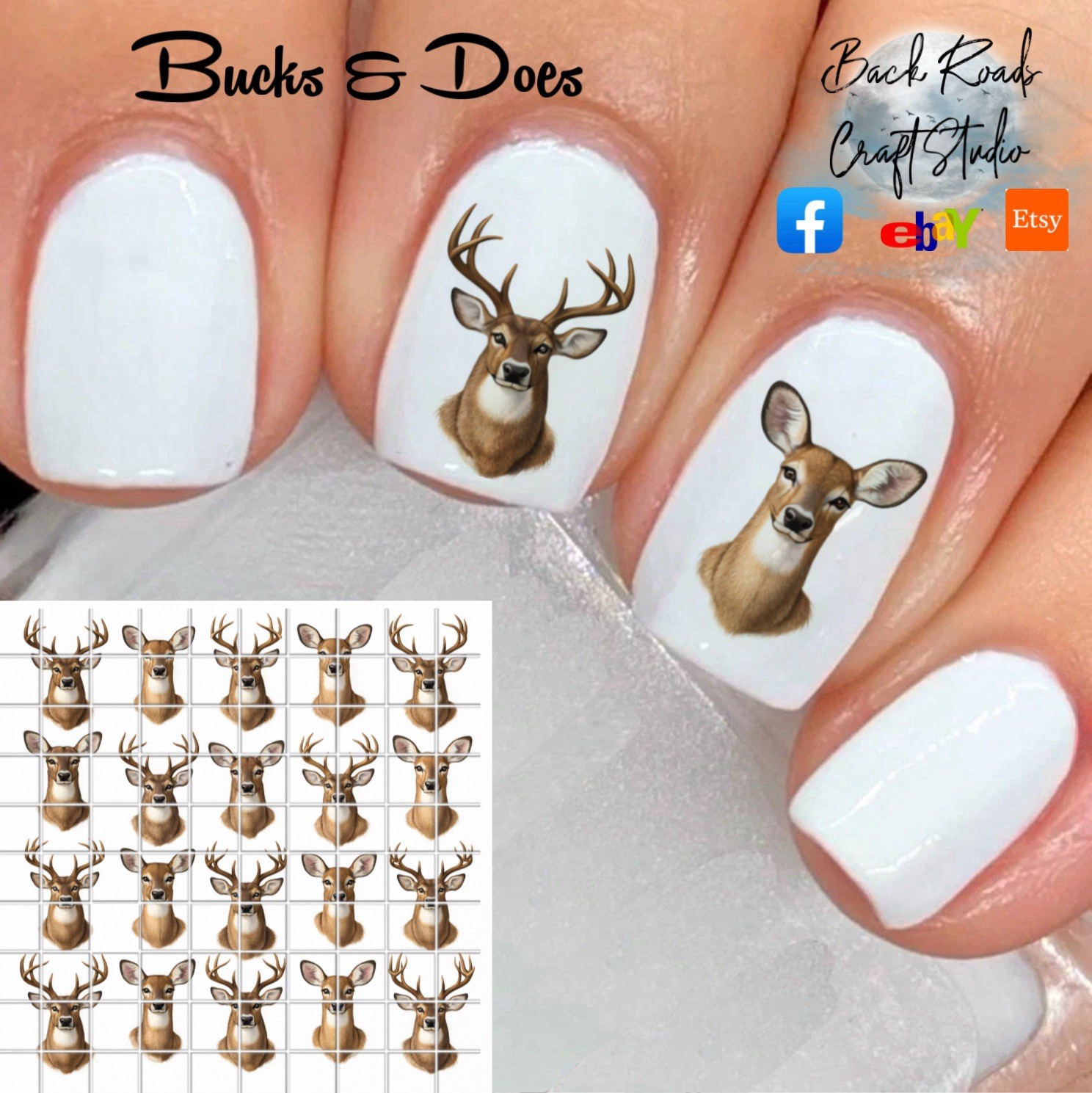 Bucks Doe Deer Waterslide Nail Art Decals Set Of 50 Instructions Bonus