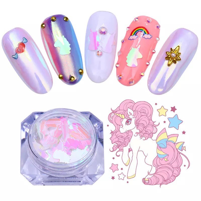 UNICORN SEQUINS AB Colour Flakes Nail Art Glitter Shape Decoration Iridescent UK