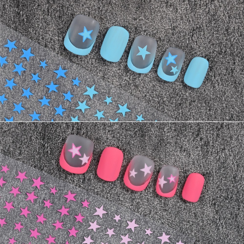 4Pcs Set Nails Stickers Blue Pink Star Heart Decals 3D Self-Adhesive Peel NH30