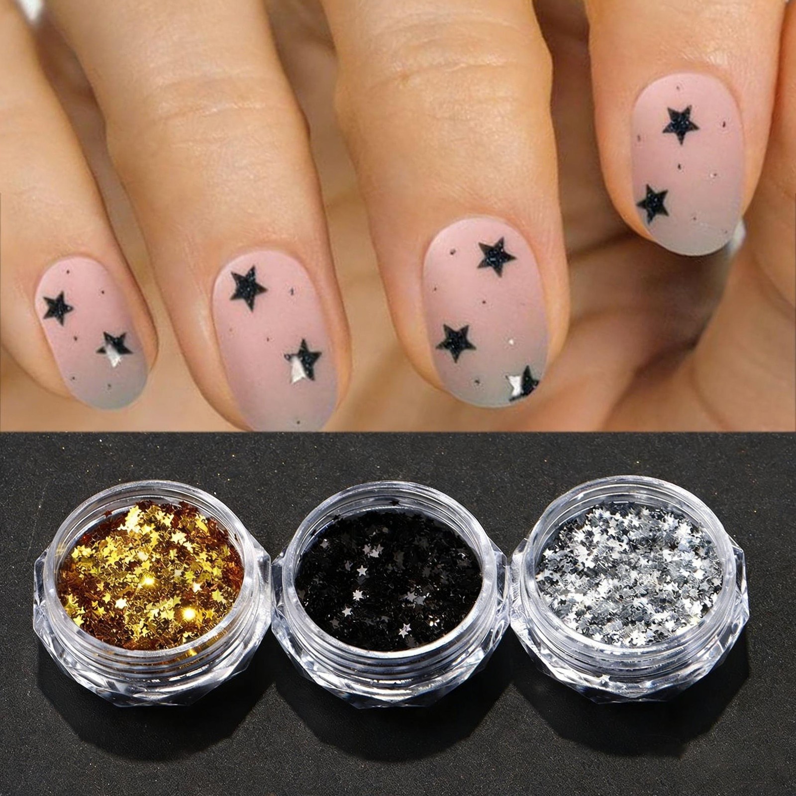 3-Color Five-Point Star Sequins, Chunky Glitter Set for Trendy Nail Decor Crafts