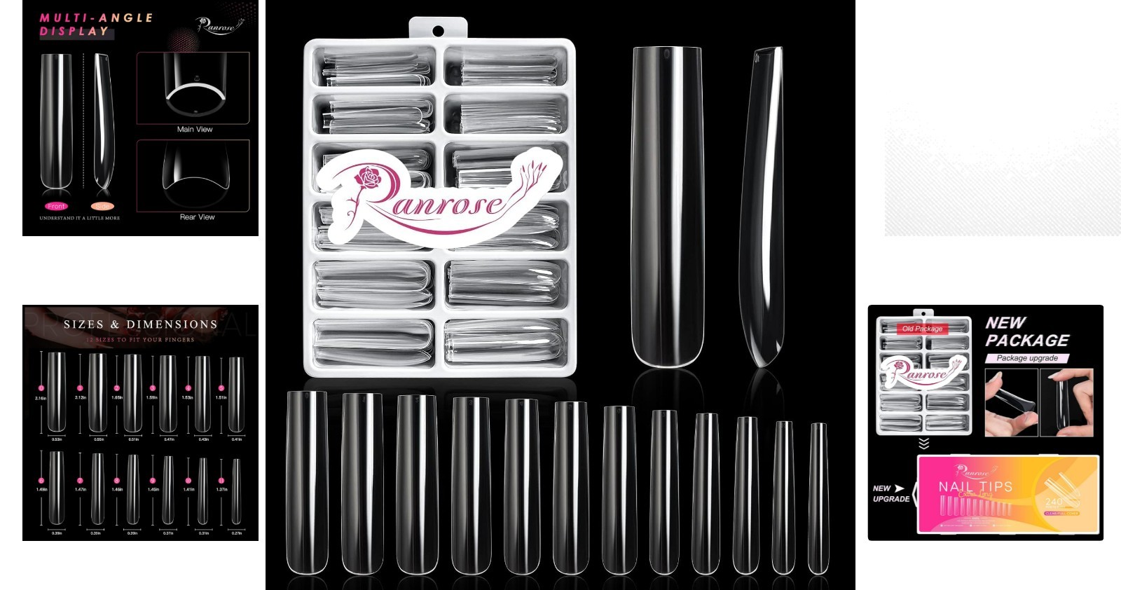 240 Piece Set of Glossy XXXL Square Nail Tips – Perfect for Stylish Manicures