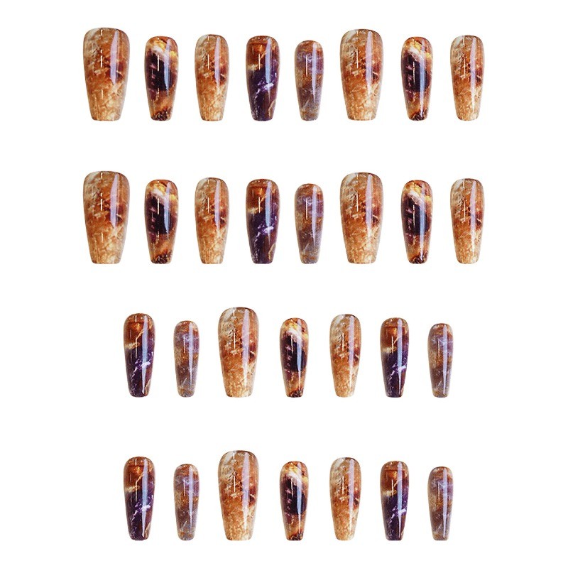 48 Pieces of Amber Amethyst Fake Nails, Removable Nail Art Suitable for Women