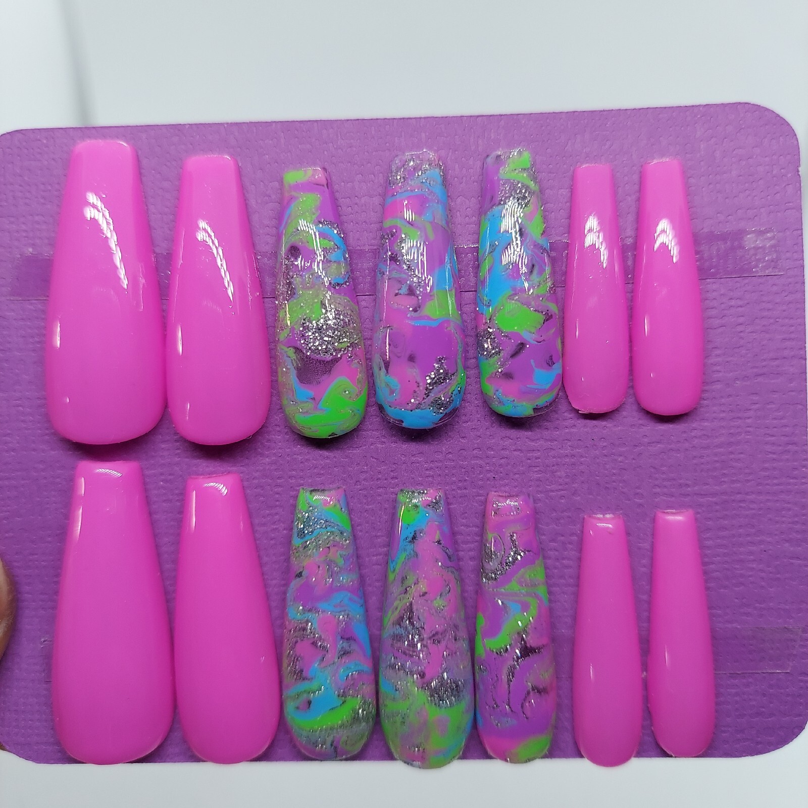 Pink Pastel Marble Press on Nails Spring Nails Purple Green Silver Lilac Nails