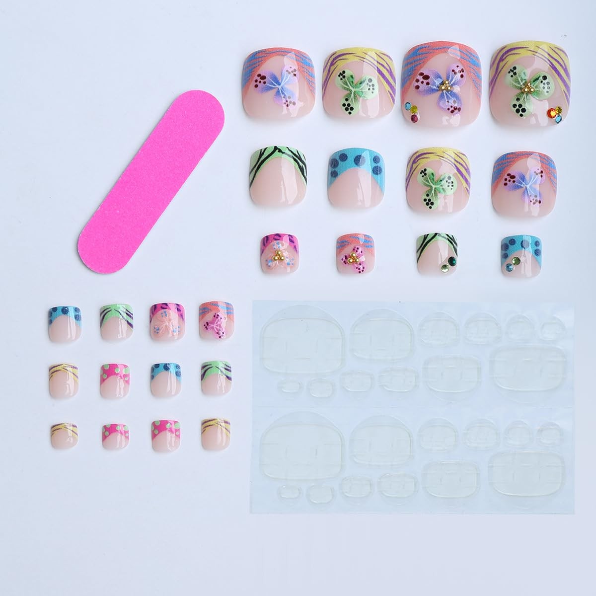 Summer Beach Press On Toenails with Hawaii Flower,Dopamine French Tip Fake To…